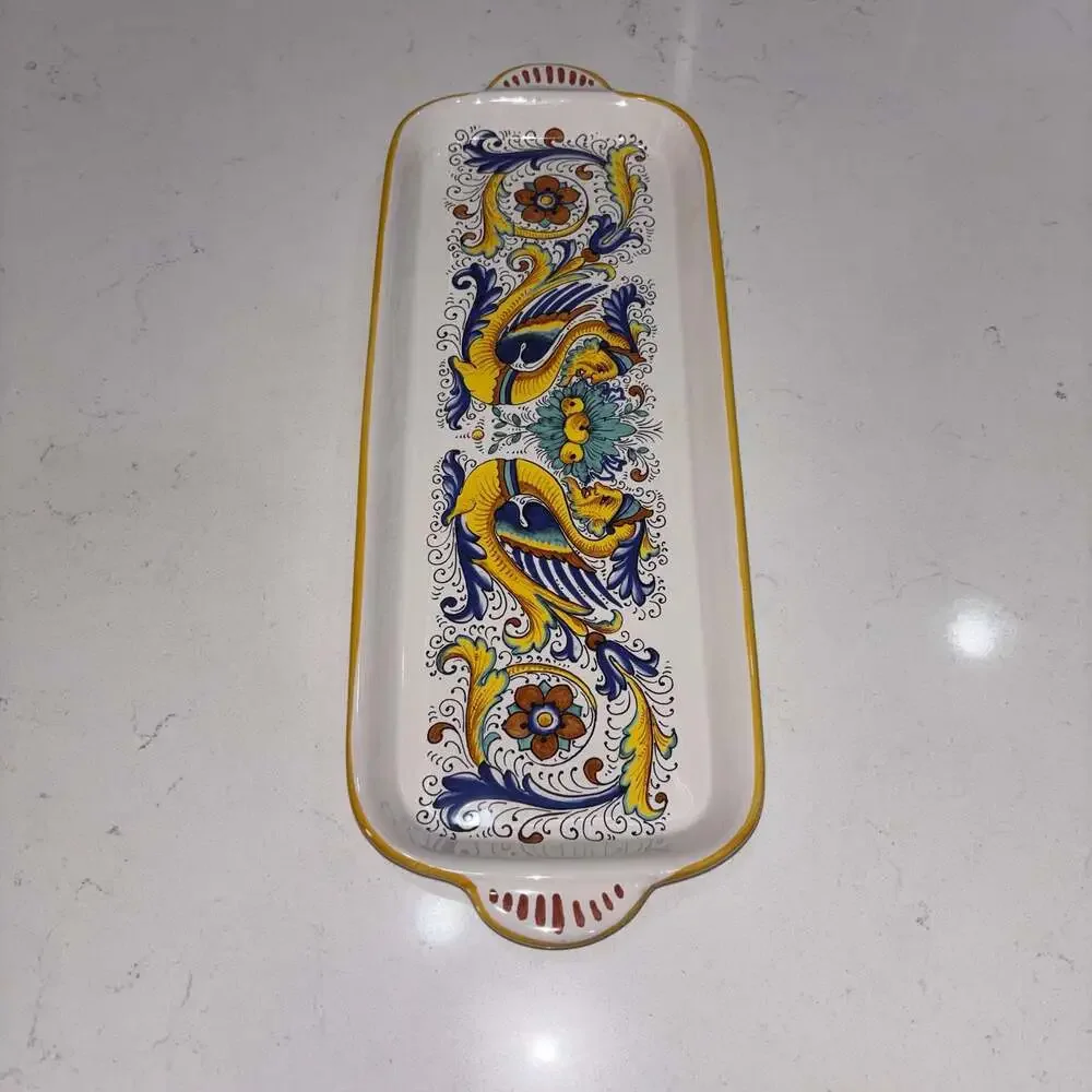 Ceramica Nova Deruta Italian Pottery Raffaellesco Dragon Rectangular Serving Tra